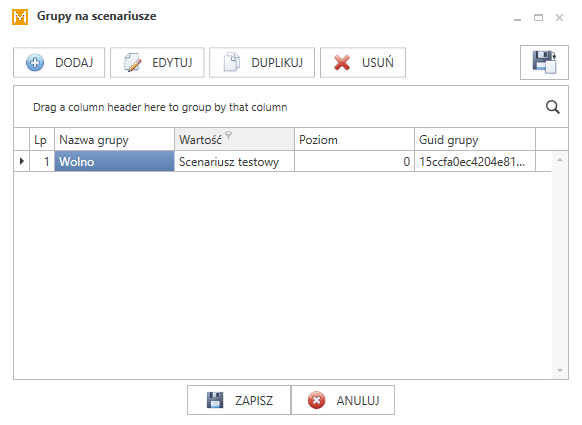 Widok okna mapowania grup na scenariusze. 