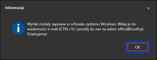 Komunikat informujący o zakończeniu zbierania danych diagnostycznych.