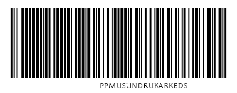 Kod kreskowy zawierający kod akcji PPMUSUNDRUKARKEDS pozwalający na usunięcie zapisanej drukarki dokumentu sprzedaży na ekranie pakowania aplikacji PP Kolektor.