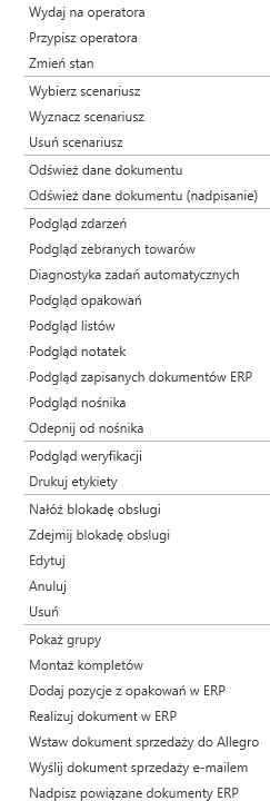 Widok menu kontekstowego dokumentu w zakładce wydania.