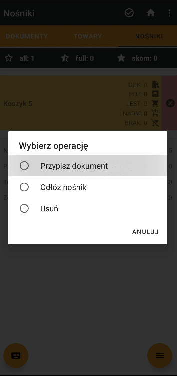Ekran nośników z wskazaną opcją Przypisz dokument.