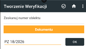 Widok wpisywania numeru dokumentu