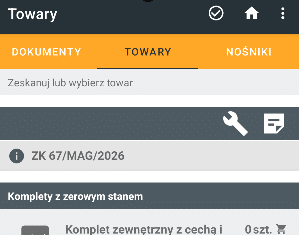 Widok kompletacji bez notatk.
