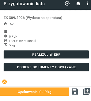 Ekran pobierania dokumentów powiązanych w aplikacji PP Kolektor