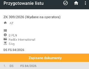 Lista pobranych i zapisanych dokumentów w PP Kolektor