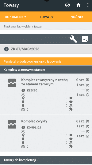 Widok kompletacji kompletów.