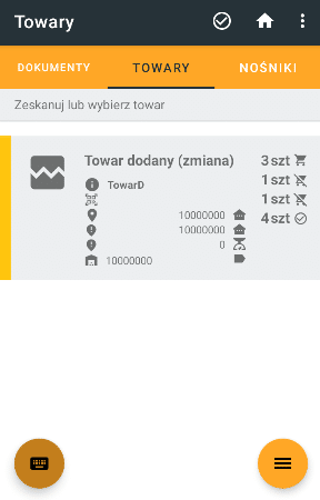 Widok dodanych pozycji w zakładce TOWARY.