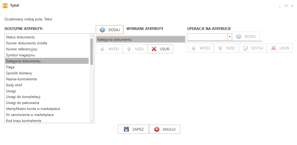 Okno wyboru atrybutu.