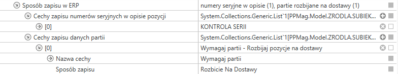 Widok ustawień w węźle Sposób zapisu w ERP.