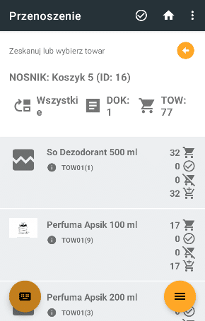 Widok okna przenoszenia towarów.