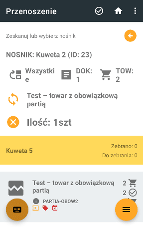 Widok dostępnego nośnika docelowego podczas przenoszenia towaru.