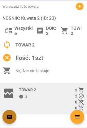 Widok wpisywania ilości towaru w zakładce przenoszenia.