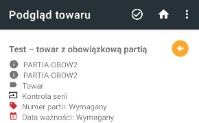Widok podglądu towaru z wymaganymi danymi identyfikacyjnymi. 