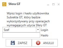 Widok konfiguracji użytkownika Sfery GT Serwer.
