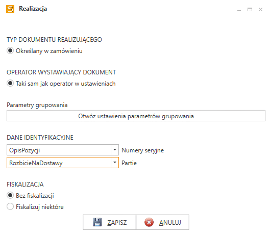 Okno Realizacja w Sfera Nexo.net Serwer.