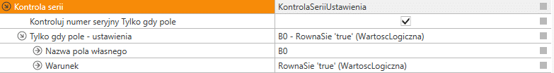 Widok konfiguracji kontroli serii w ustawieniach źródła.